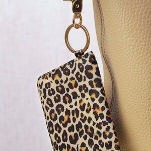 Leopard Print Wristlet Keychain - Cream, Black & Gold